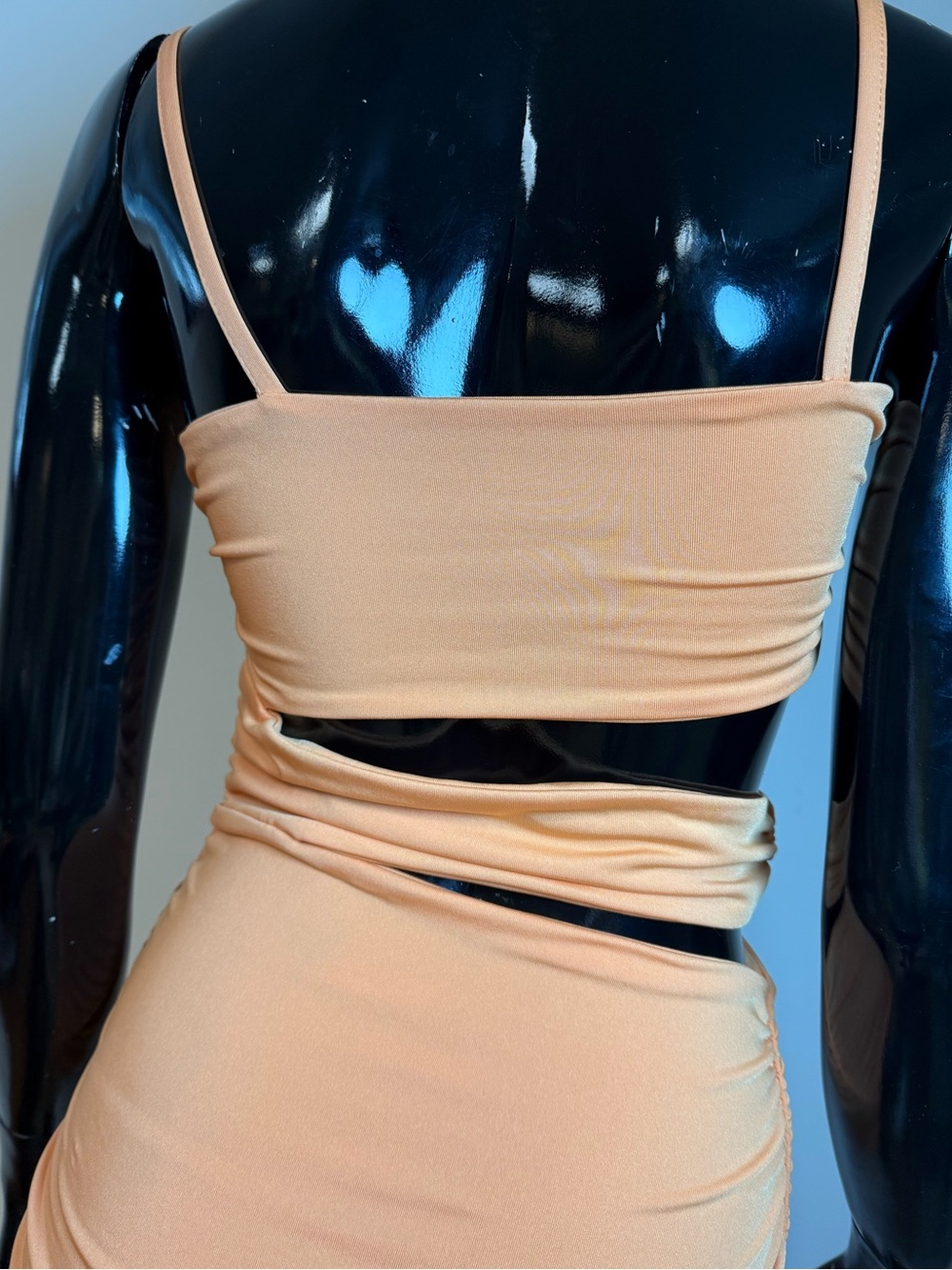 SHEIN Orange Cut Out Ruched Mini Dress Size S Bodycon Y2K Club Party Strappy - Picture 3 of 5